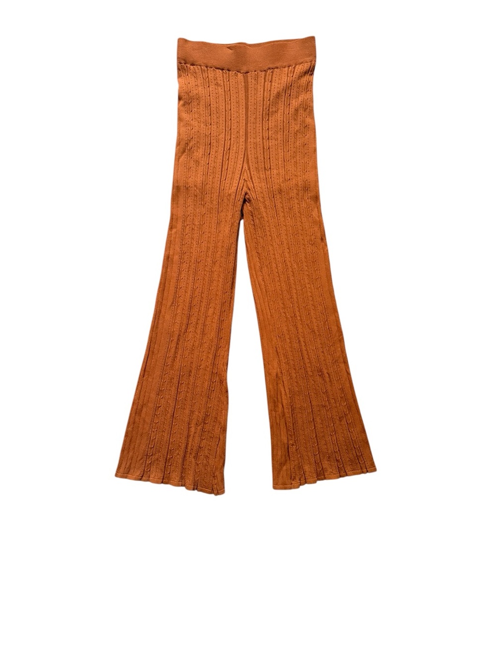 NWT Mo:Vint Brown Pointelle Knit Flare Pants Small Boho Pull-On Wide Leg - Picture 2 of 11